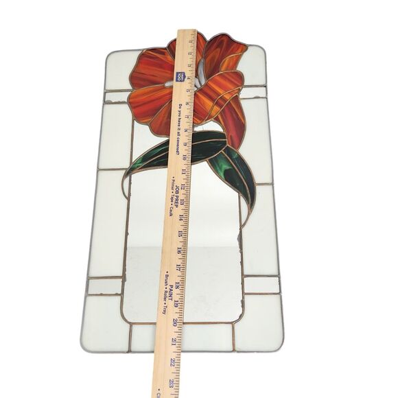 Vtg STAINED GLASS MIRROR WALL HANGING PICTURE FLOWER TROPICAL WINDOW SUN CATCHER - Picture 6 of 8